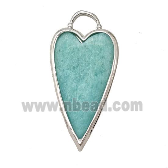 Natural Green Amazonite Heart Pendant Platinum Plated
