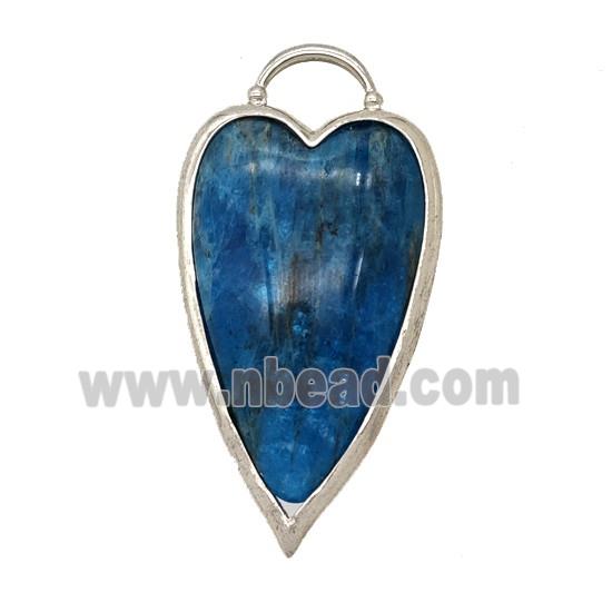 Natural Blue Apatite Heart Pendant Platinum Plated