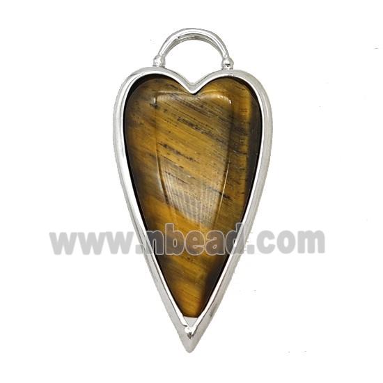 Natural Tiger Eye Stone Heart Pendant Platinum Plated