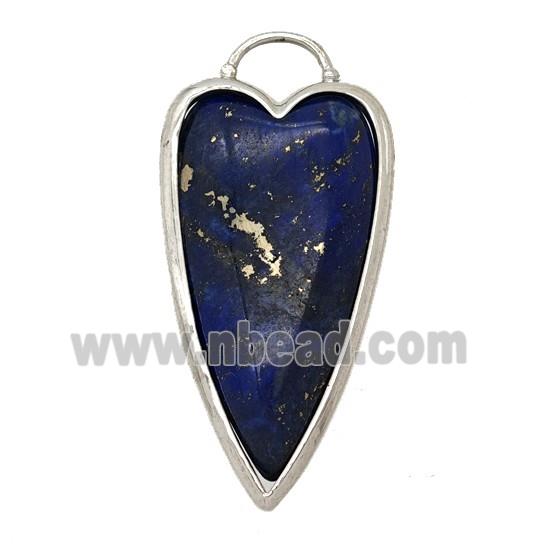 Natural Blue Lapis Lazuli Heart Pendant Platinum Plated