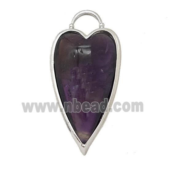Natural Purple Amethyst Heart Pendant Platinum Plated