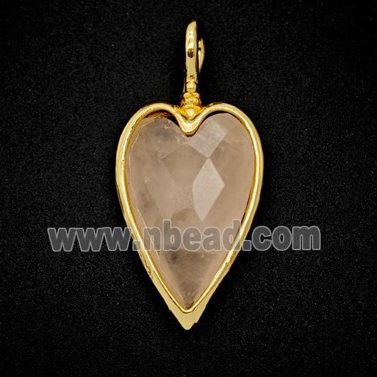 Natural Pink Rose Quartz Heart Pendant Gold Plated