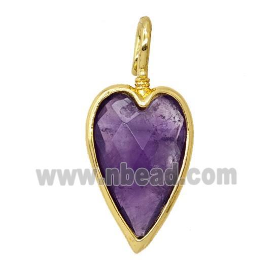 Natural Purple Amethyst Heart Pendant Gold Plated
