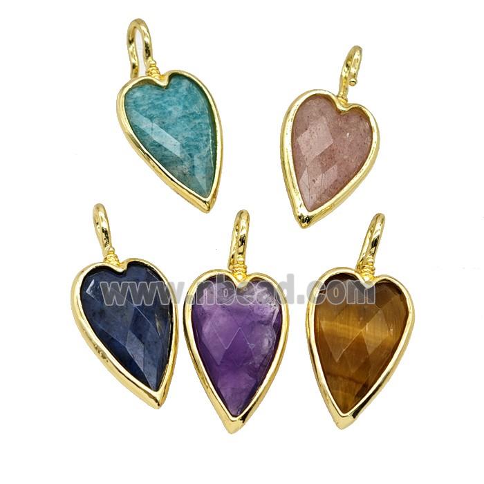 Natural Gemstone Heart Pendant Faceted Gold Plated Mixed