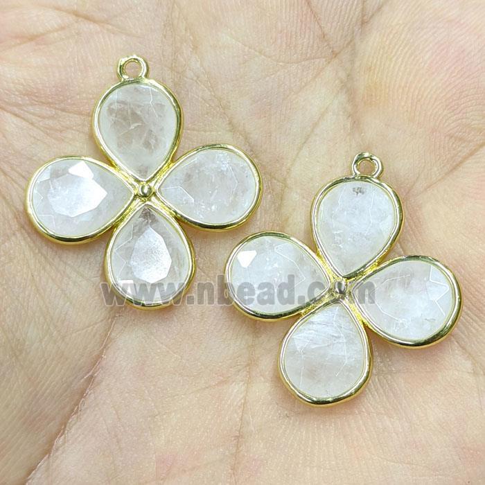 Natural Clear Quartz Clover Pendant Gold Plated