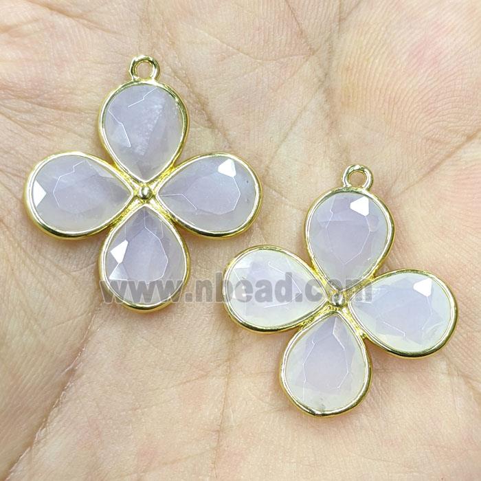 Lt.blue White Rose Quartz Clover Pendant Gold Plated