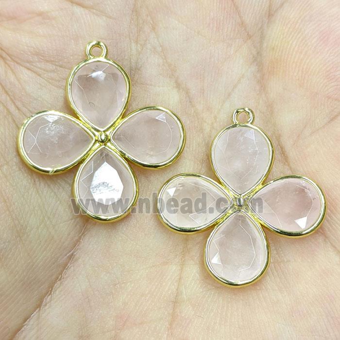 Rose Quartz Clover Pendant Gold Plated