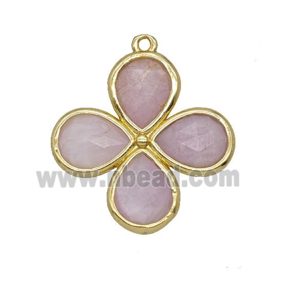 Natural Kunzite Clover Pendant Gold Plated