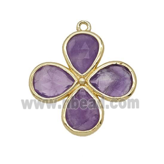 Natural Purple Amethyst Clover Pendant Gold Plated