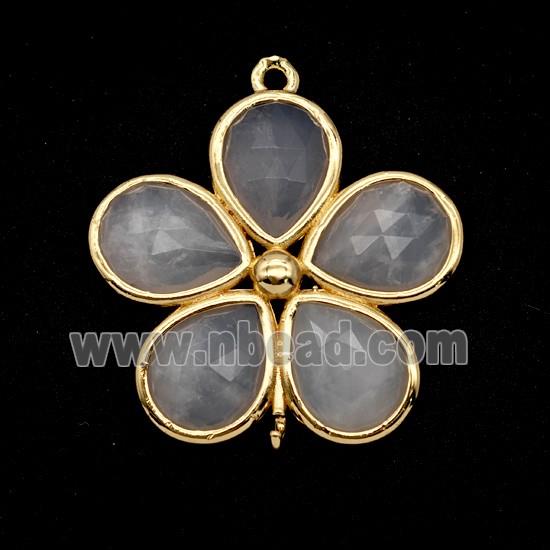 Lt.blue White Rose Quartz Flower Connector Gold Plated