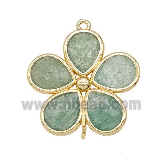 Natural Green Strawberry Quartz Flower Connector Gold Plated