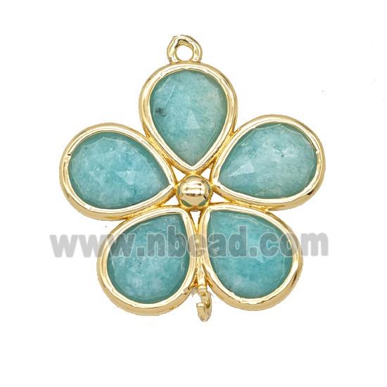 Natural Green Amazonite Flower Connector Gold Plated