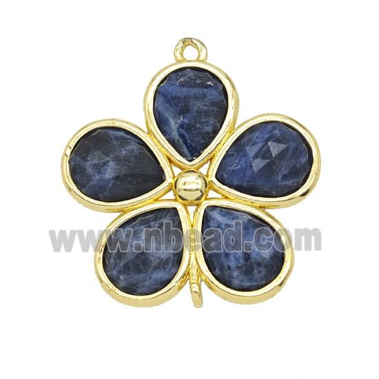 Natural Blue Sodalite Flower Connector Gold Plated