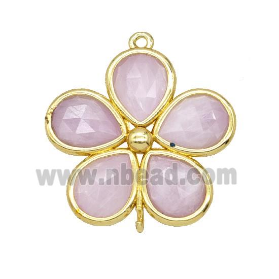 Natural Kunzite Flower Connector Gold Plated
