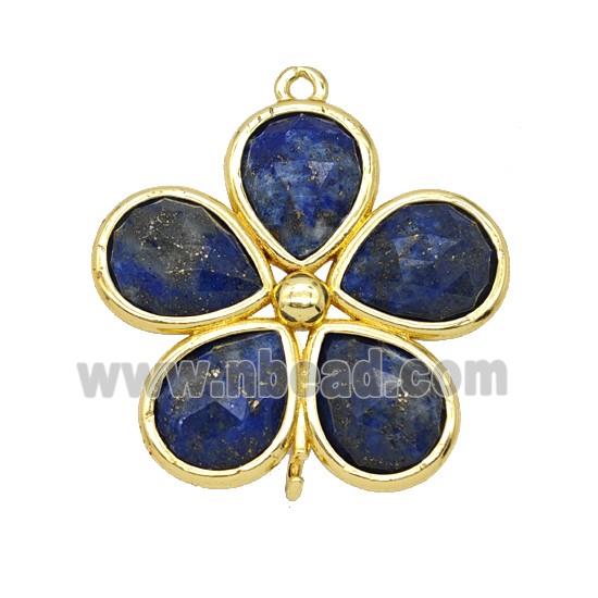 Natural Blue Lapis Lazuli Flower Connector Gold Plated