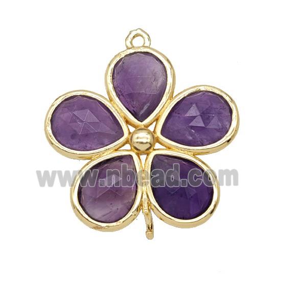 Natural Purple Amethyst Flower Connector Gold Plated