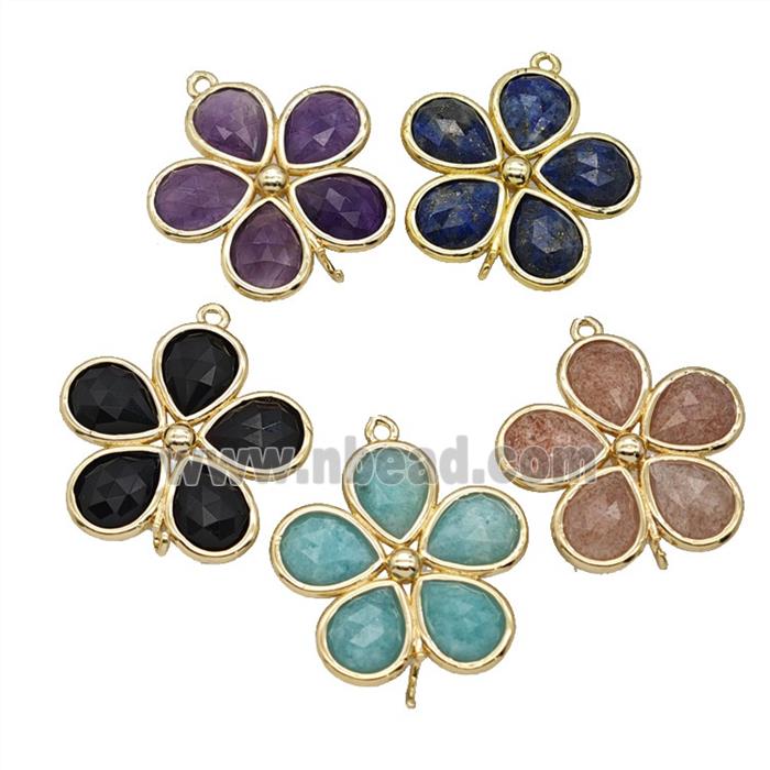 Gemstone Flower Connector Gold Plated Mixed