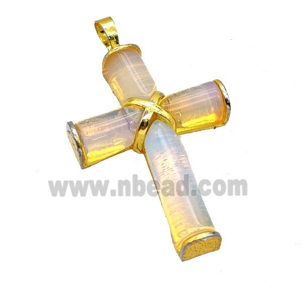Natural Opalite Cross Pendant Alloy Gold Plated