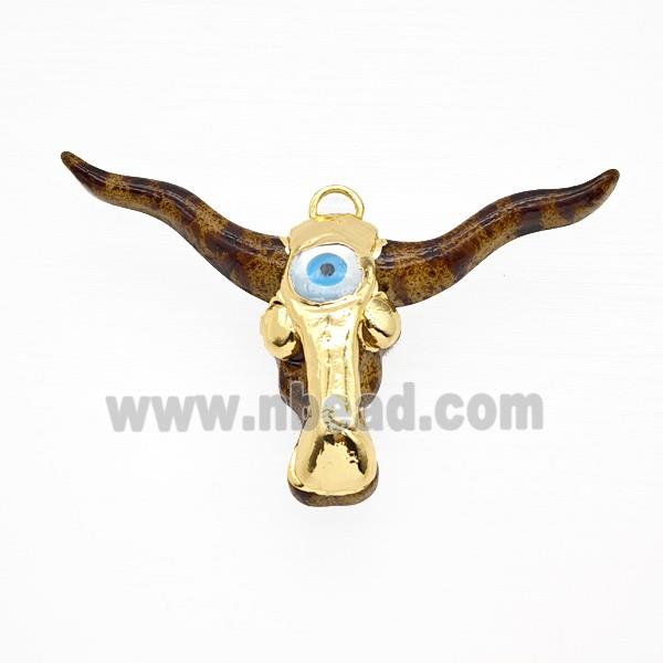 Coffee Resin Bullhead Pendant Gold Plated