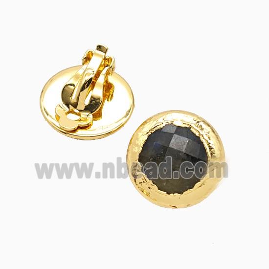 Labradorite Copper Clip Earrings Gold Plated