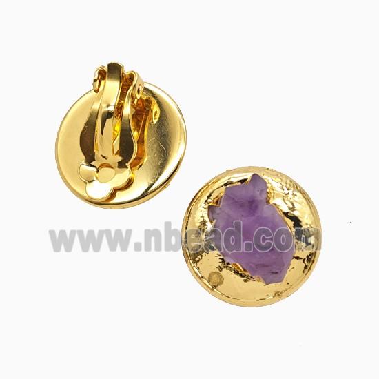 Amethyst Copper Clip Earrings Gold Plated