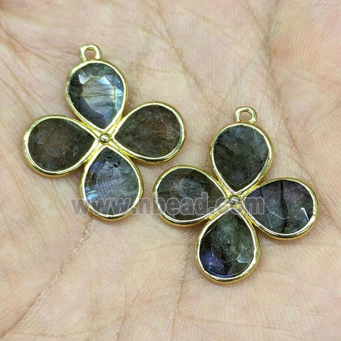 Labradorite Clover Pendant Gold Plated