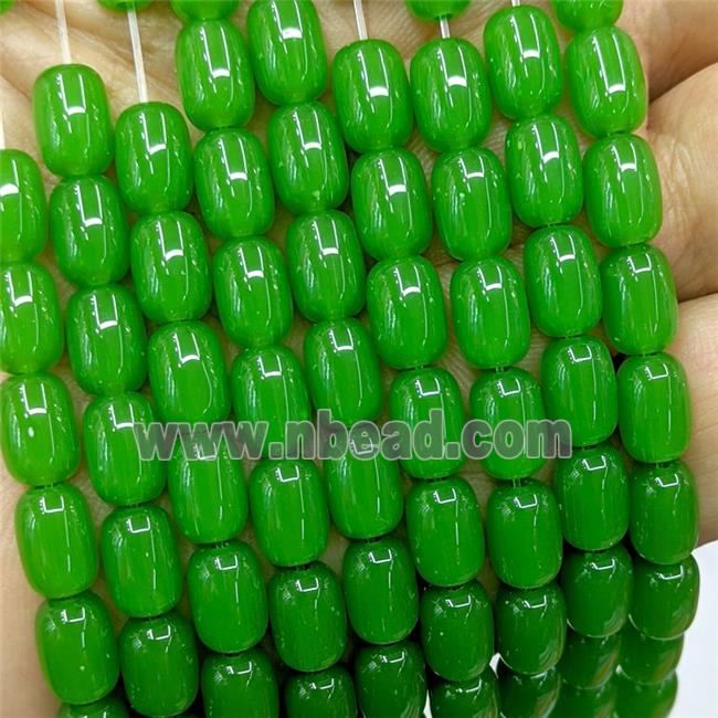 Green Jadeite Glass Barrel Beads