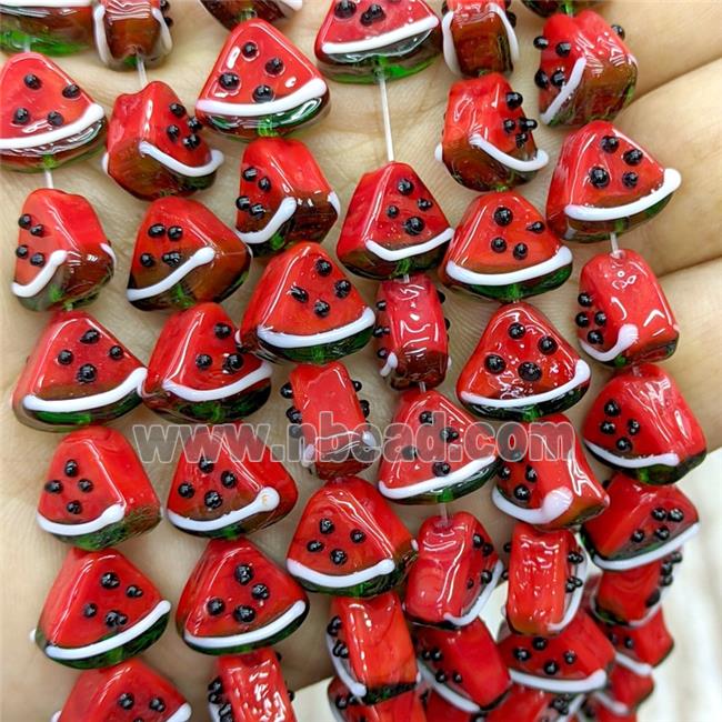 Lampwork Glass Watermelon Slice Beads Red