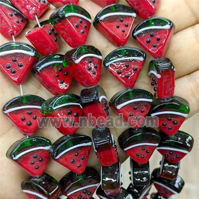 Lampwork Glass Watermelon Beads Slice Green Red