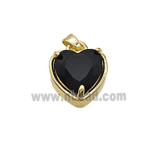 Copper Heart Pendant Pave Black Crystal Glass Gold Plated