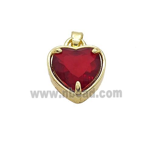 Copper Heart Pendant Pave Red Crystal Glass Gold Plated