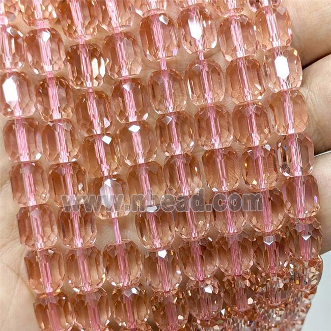 Pink Crystal Glass Barrel Beads Faceted