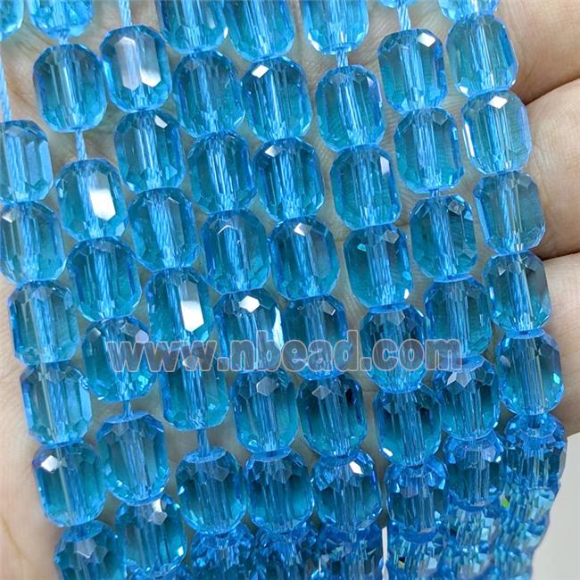 Aqua Crystal Glass Barrel Beads Faceted