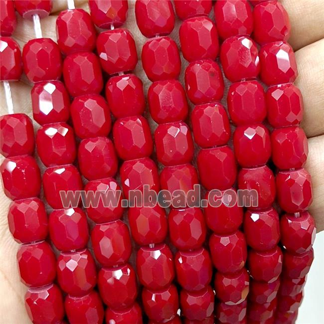 Red Jadeite Glass Barrel Beads Faceted