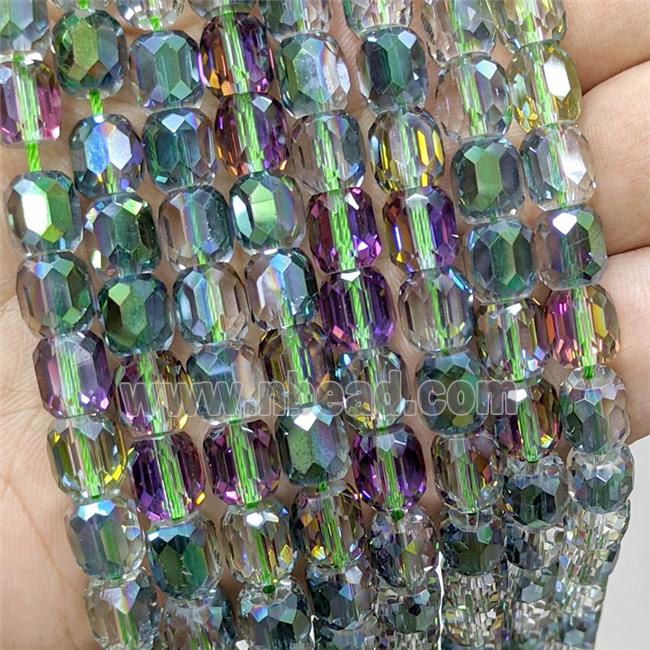 Chinese Crystal Glass Barrel Beads Rainbow Electroplated Faceted