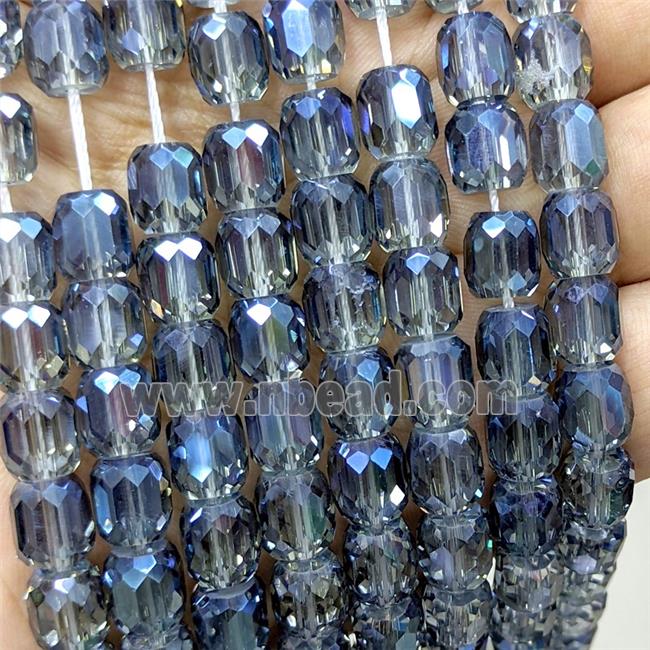 Chinese Crystal Glass Barrel Beads Grayblue Electroplated Faceted
