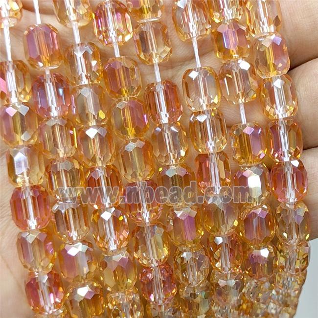 Orange Crystal Glass Barrel Beads Faceted Electroplated