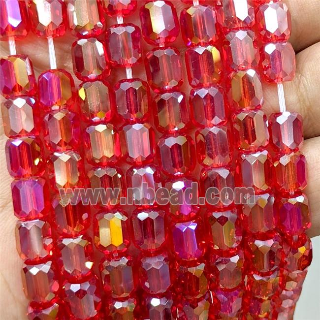 Red Crystal Glass Barrel Beads Faceted Electroplated