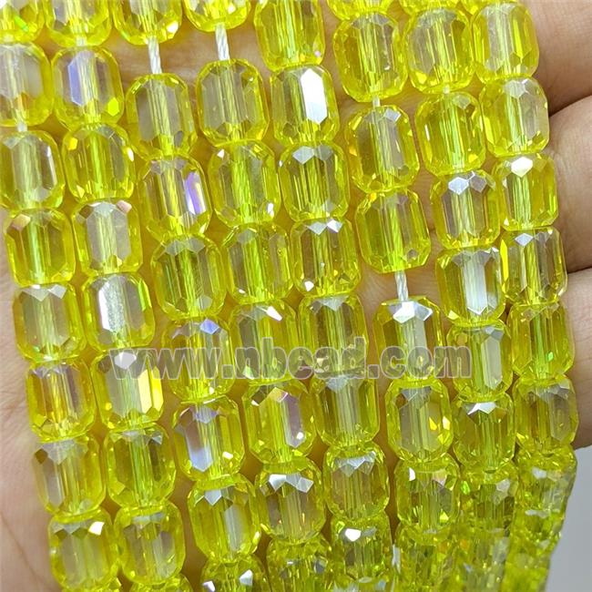 Yellow Crystal Glass Barrel Beads Faceted Electroplated