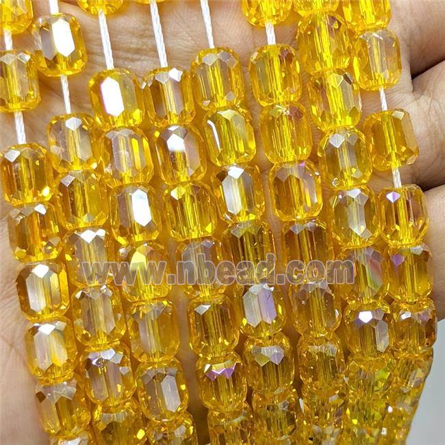 Golden Crystal Glass Barrel Beads Faceted Electroplated