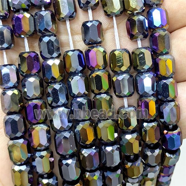 Crystal Glass Barrel Beads Faceted Rainbow Electroplated