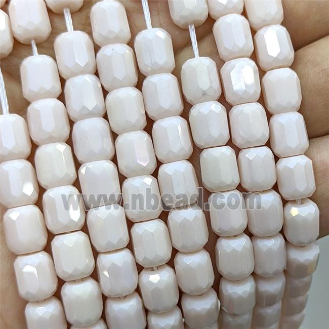 Jadeite Glass Barrel Beads Faceted Electroplated