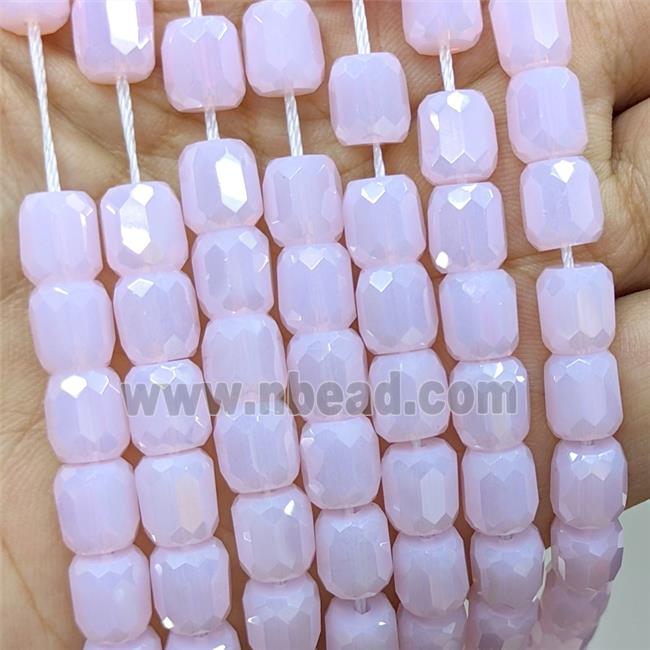 Pink Jadeite Glass Barrel Beads Faceted Electroplated