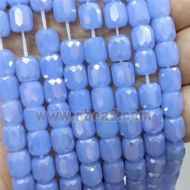Blue Jadeite Glass Barrel Beads Faceted Electroplated