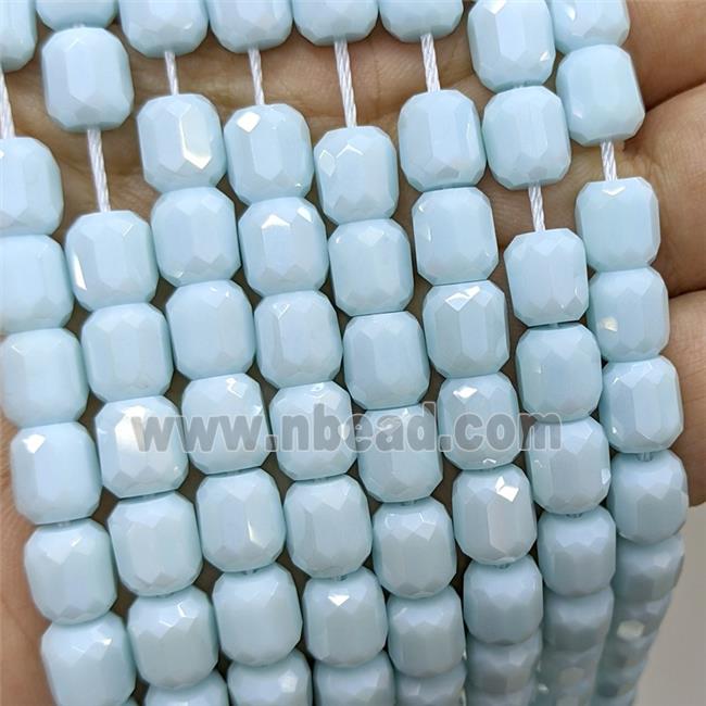 Blue Jadeite Glass Barrel Beads Faceted Electroplated
