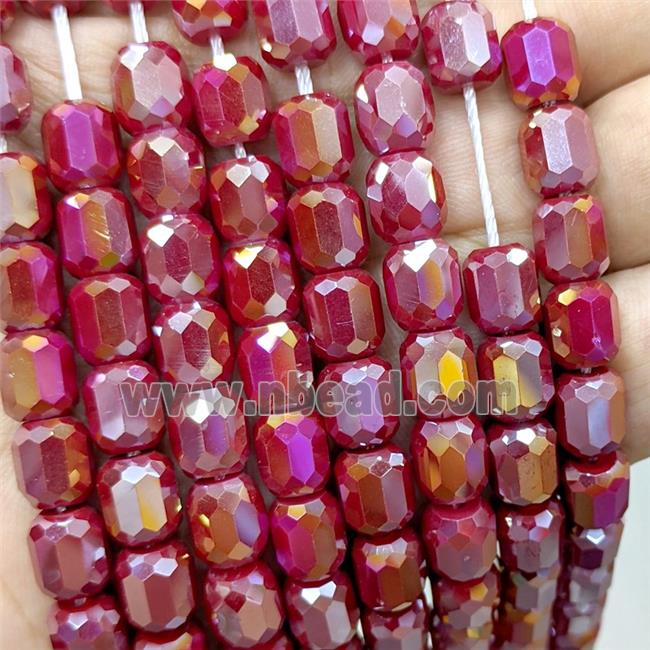 Red Jadeite Glass Barrel Beads Faceted Electroplated