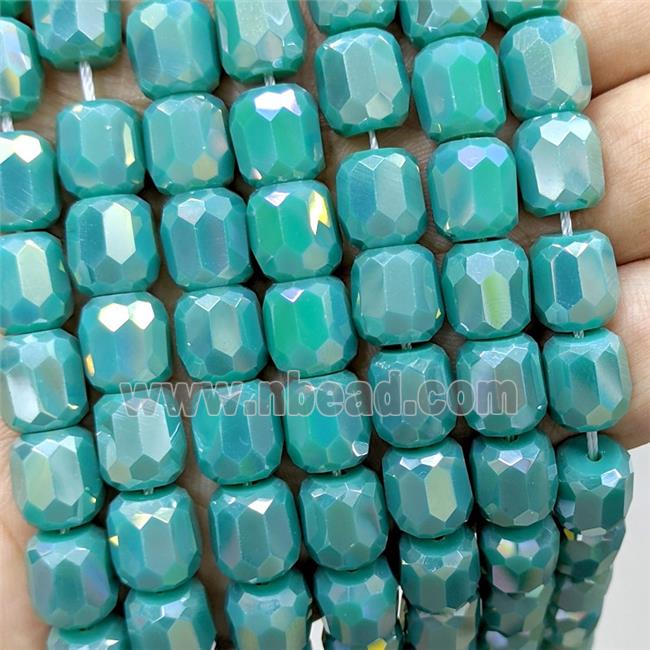 Green Jadeite Glass Barrel Beads Faceted Electroplated