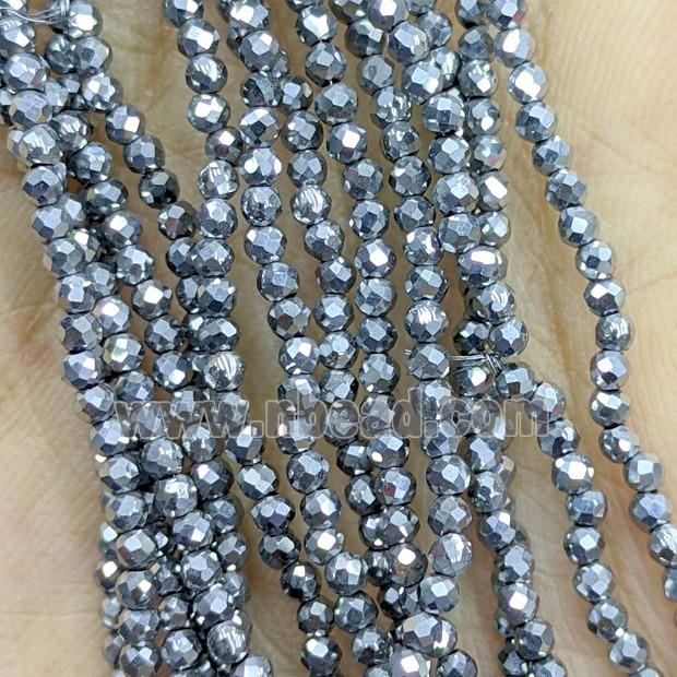Hematite Beads Faceted Round Platinum Plated