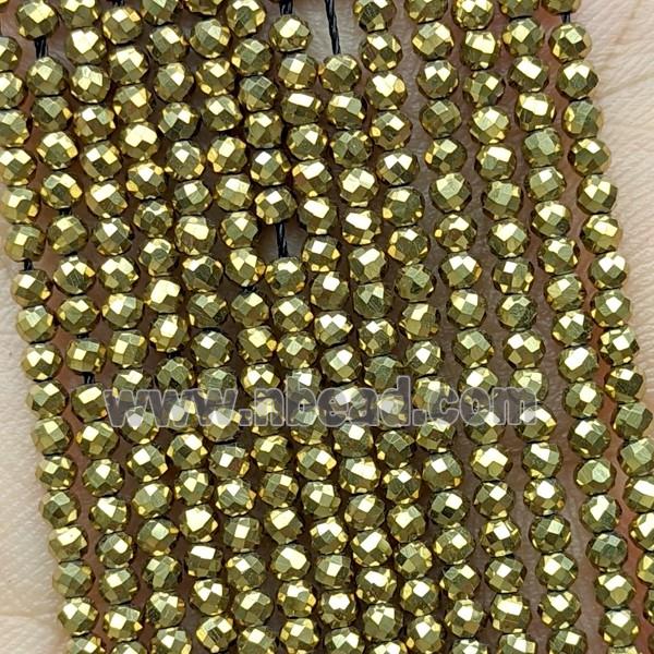 Hematite Beads Faceted Round Gold Plated