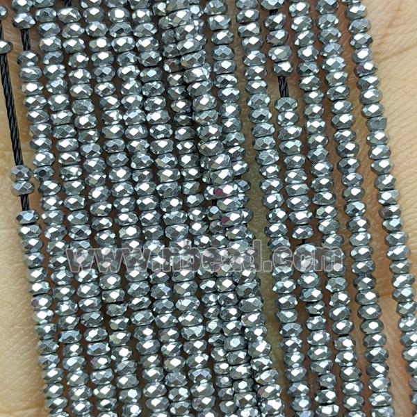 Hematite Beads Faceted Rondelle Platinum Plated